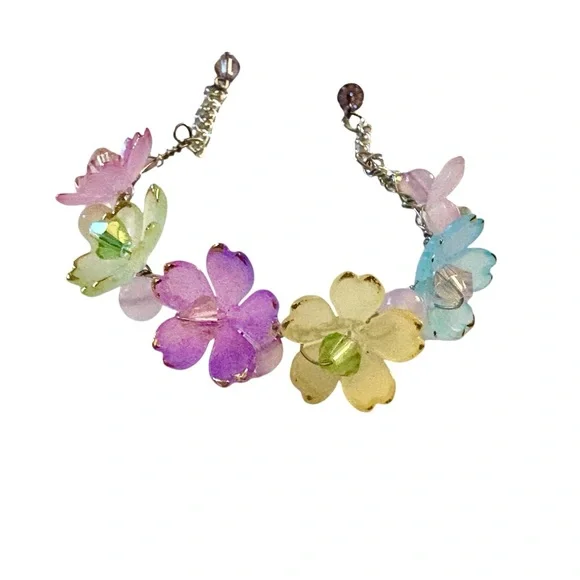 Fairy Bracelet Handwired with Lucite Flowers and Austrian Crystals for Girls - Picture 4 of 13